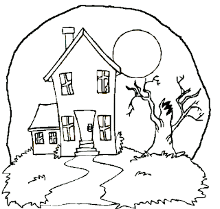 Halloween coloring pages, haunted house coloring pages