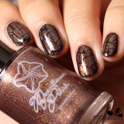 Nail stamping polish swatch of holographic brown polish Hot Chocolate by Moonflower Polish