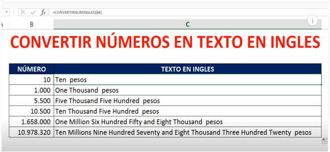 convertir numeros a letras en excel