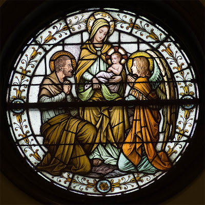 All Saints Roman Catholic Church, in University City, Missouri, USA - stained glass window of Holy Family