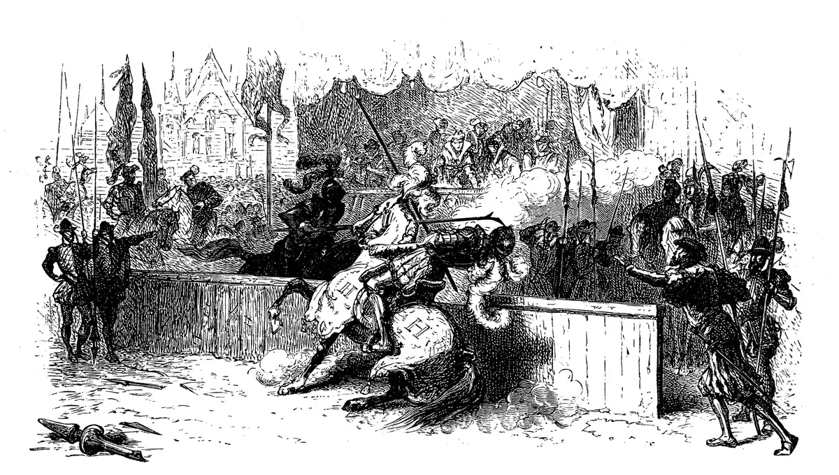 Henri II blessé à mort en joute – événement tragique de 1559 Mort d'Henri II lors d'une joute royale - image historique Renaissance
