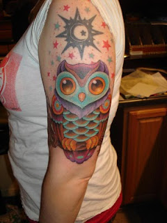 Owl and Star Tattoo Design on Arms