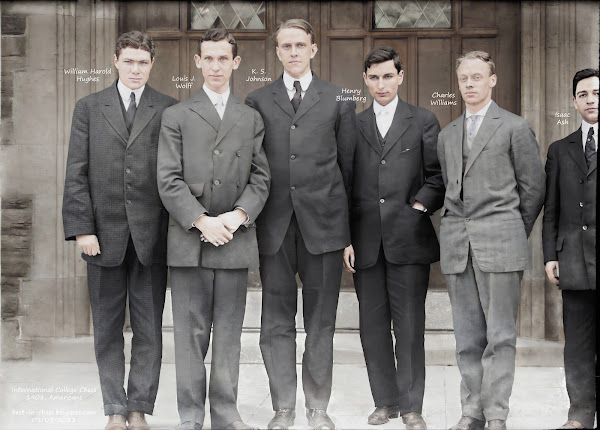 International College Chess - Americans, 1908: William Harold Hughes, Louis J. Wolff, K. S. Johnson, Henry Blumberg, Charles Williams, Isaac Ash.