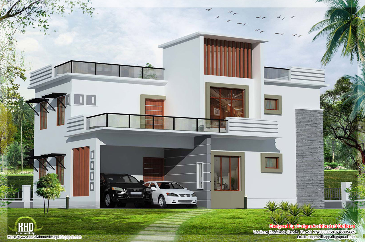 3 Bedroom contemporary  flat  roof  house  House  Design  Plans 