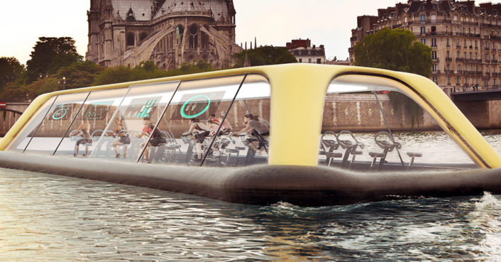 Floating Paris gym uses human energy to cruise down the Seine River