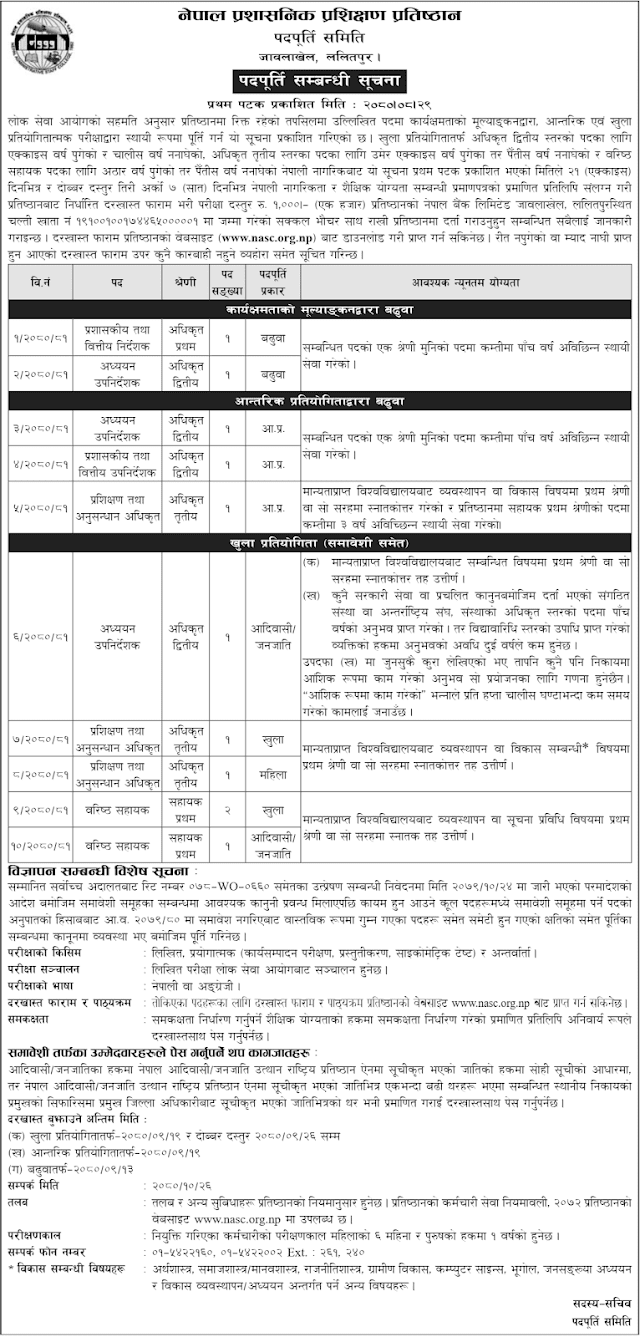 Nepal Administrative Staff College (NASC) Vacancy 2080