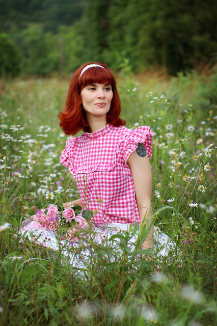 Pink White Gingham Ruffle Top Shein