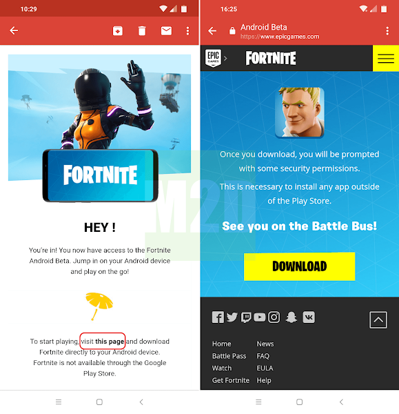 Email invite download Fortnite installer APK Android