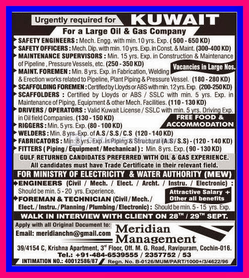 Urgently Required for Oil & Gas Project Kuwait