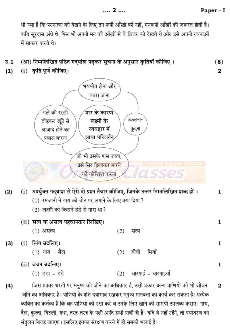 SOLUTION HINDI ENTIRE PAPER NO. 1 IMPORTANT MODEL PAPER FOR BOARD EXAM 2020. SSC 10TH MAHARASHTRA.