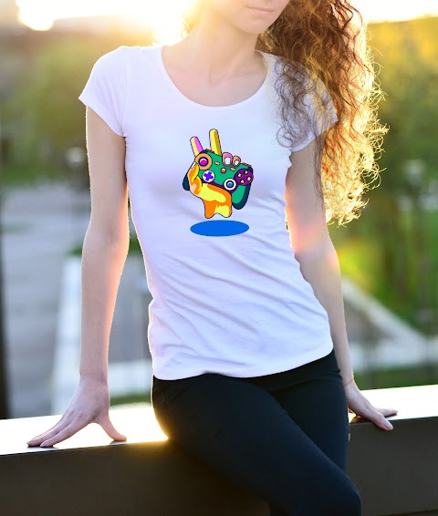 Woman-T-Shirt-Design-Skull-Gaming-With-Joy-Stick-Emblem-Modern-Style ab-250