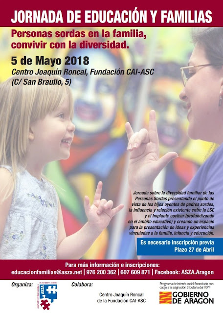 Cartel de la Jornada de Educación y Familias organizada por la Agrupación de Personas Sordas de Zaragoza y Aragón