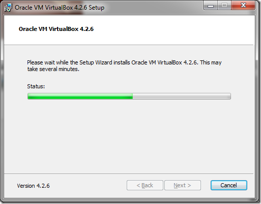 VirtualBox, идет процесс установки
