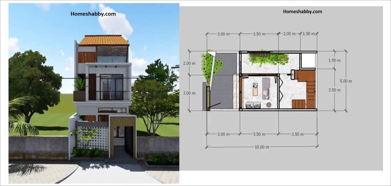 Desain Dan Denah Rumah Mewah Ukuran 5 X 10 Split Level Cocok Untuk Daerah Perkotaan Homeshabbycom Design Home Plans