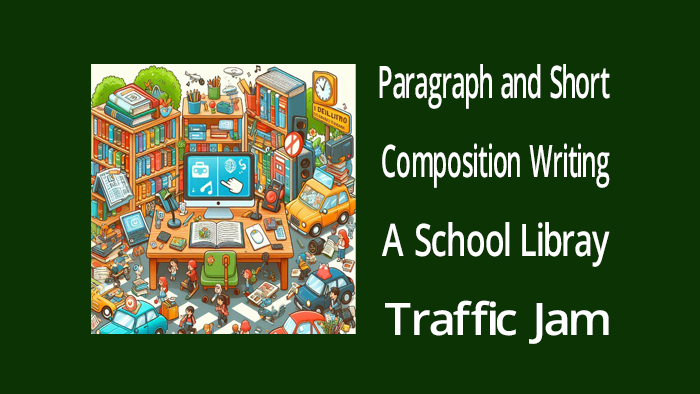 Write paragraph about A school library, A college magazine and Traffic jam