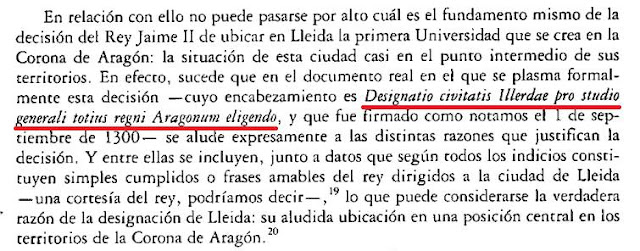 El rey Jaime II establece en 1300 que la primera universidad de la corona sea en Lérida, entonces marquesado del reino de Aragón.  ¿Y Cataluña?