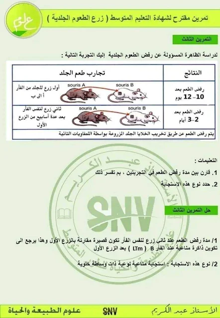 تمارين مقترحة لشهادة التعليم المتوسط في العلوم الطبيعية