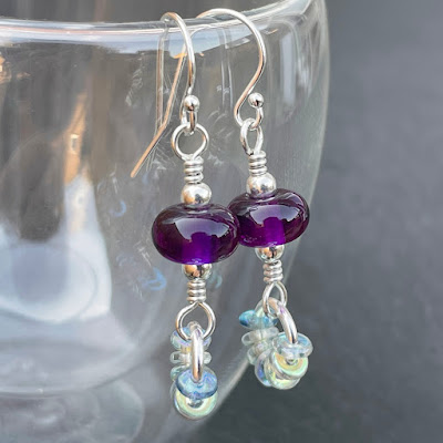 Purple handmade lampwork glass bead earrings by Laura Sparling