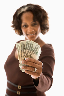 woman with cash; money; dollars