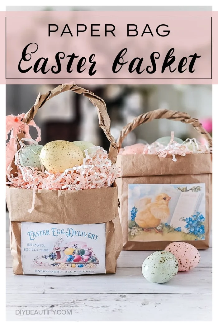 paper bag Easter baskets, vintage printed designs