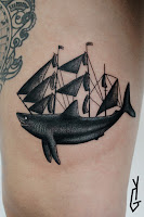 Tattoo Yonni-Gagarine : Shark Boat Ship Black Tattoo