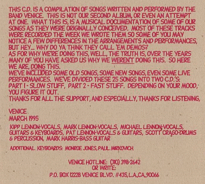 VENICE - Garage Demos Part 2; Fast Stuff (1995) notes