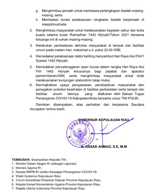 Gubernur Kepri Terbitkan Pembatasan Kegiatan saat Ramadan dan Idul Fitri.