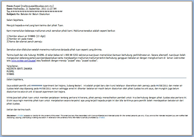 Contoh Surat Aduan Bil Air Tinggi - Surat 0