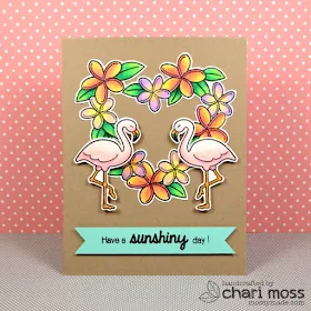 Sunny Studio Stamps: Tropical Paradise Plumeria Floral Wreath & Flamingo card by Chari Moss.