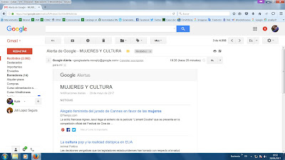 Correo de alterta en Gmail de Google Alerts sobre el tema Mujeres y Cultura