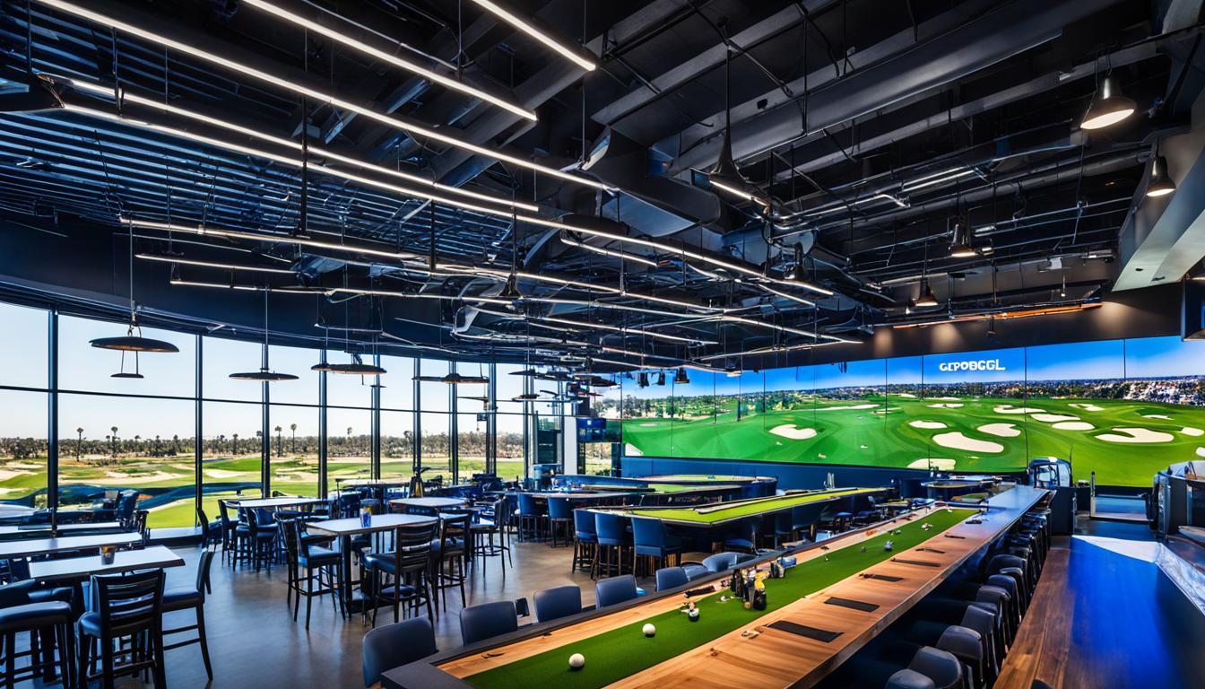 Dynamic scoreboard screens displaying scores at Topgolf El Segundo