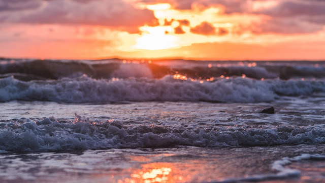 Sunset, Sea, Waves, Beach, Nature
