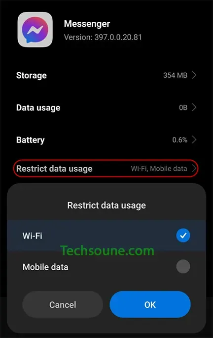 إستعمال البيانات Data Usage على مسنجر