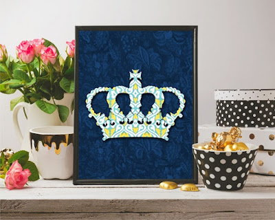 Blue Base Green Crown Block Print Wall Art