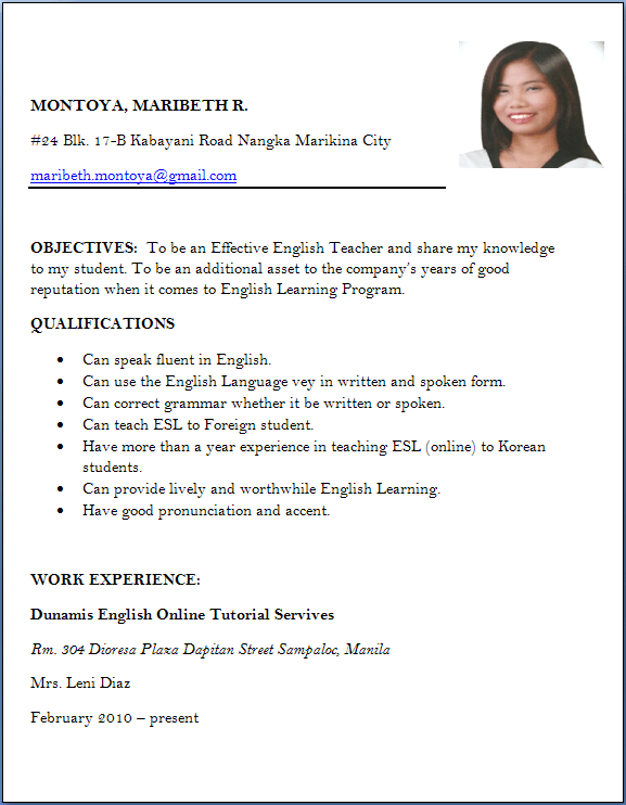Resume Format - Slim Image