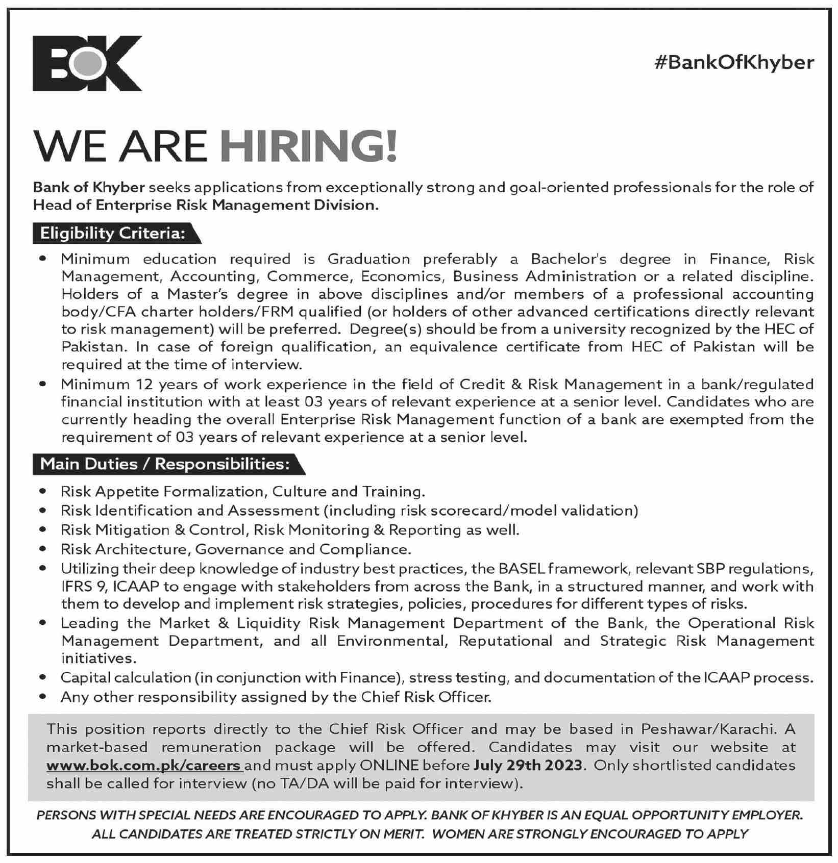 Jobs in The Bank of Khyber BOK