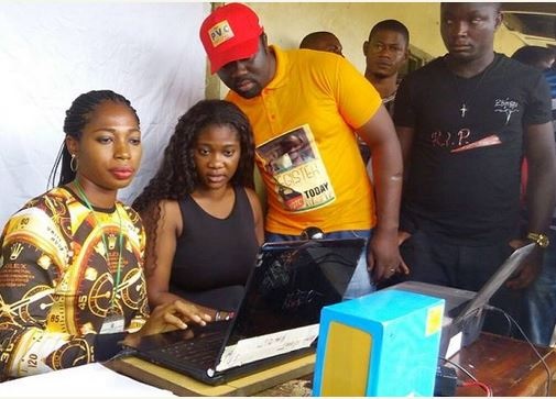 Photos of Nollywood Actress, Mercy Johnson and Her Husband at PVC Registration Centre in Edo