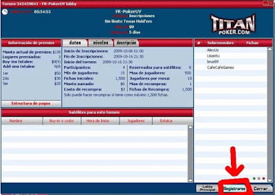 Registro en el torneo