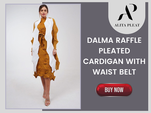 Dalma Raffle Pleated Cardigan With Waist Belt