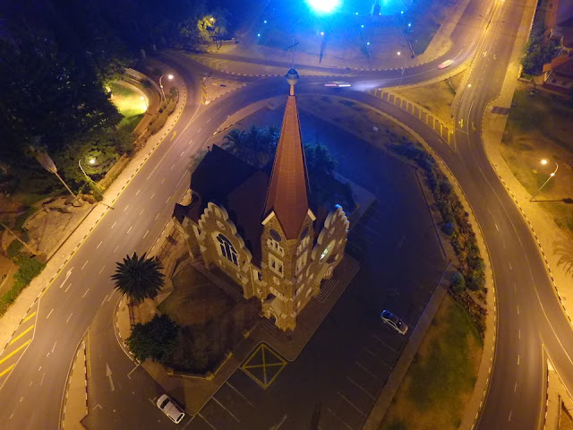 Namibia: Windhoek Christuskirche by night spectacular aerial photo gallery
