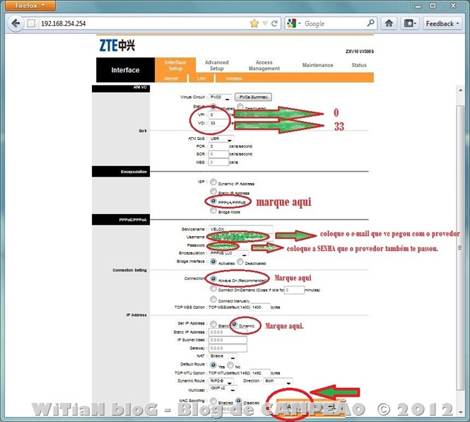 Como configurar o modem ROUTER WIRELESS Wi-Fi ZTE ZXV10 W300S para internet VELOX da Oi - rotear - conectar direto - automático - Login e senha - 003