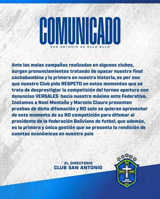 Comunicado San Antonio Respeten nuestra final