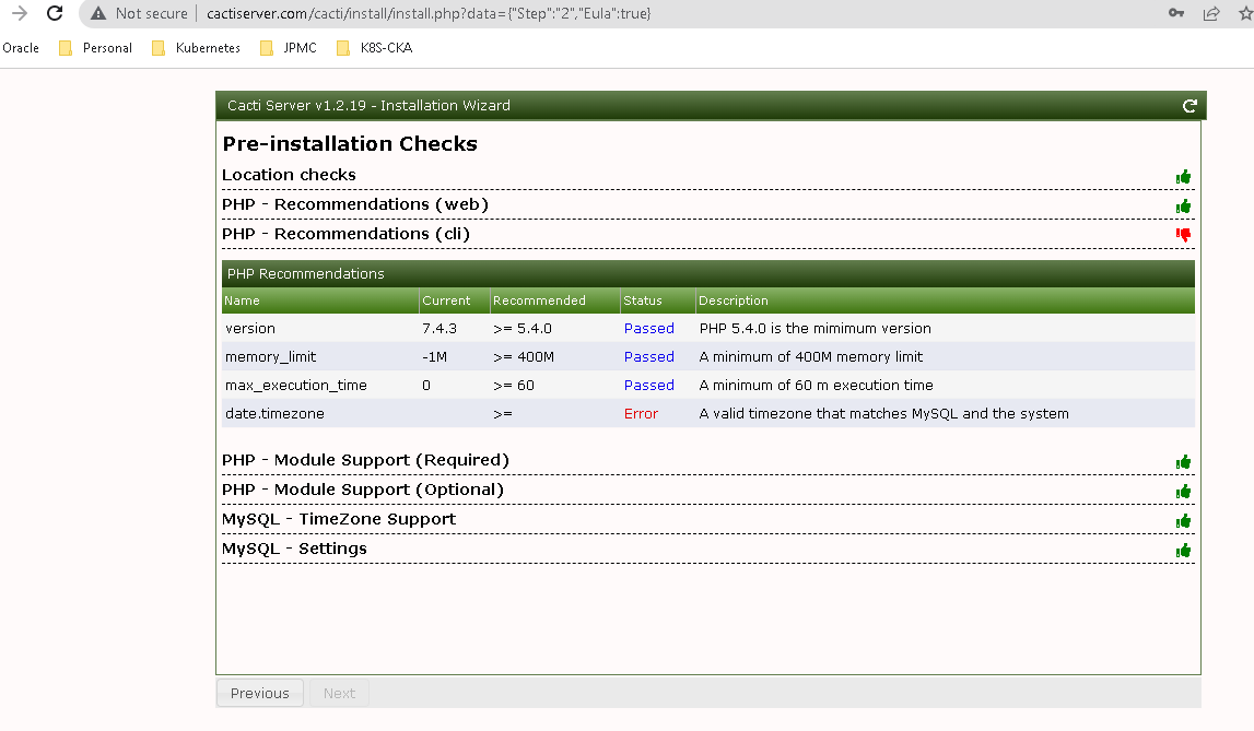 Fix cacti php timezone Error “A valid timezone that matches MySQL and the system”