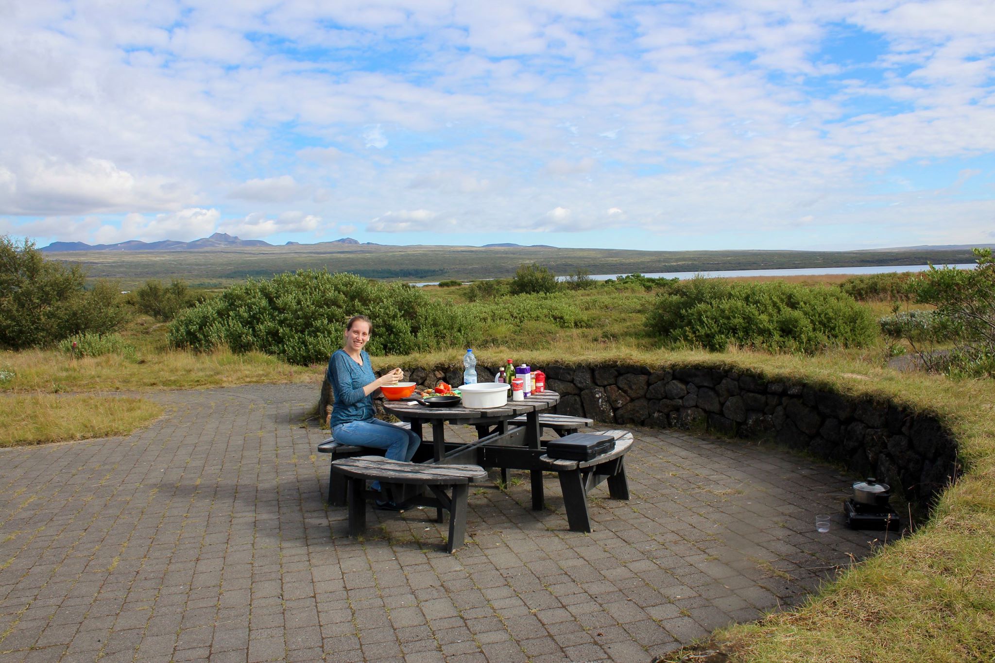 Sitting at a park bench next to Þingvellir (Thingvellir) National Park