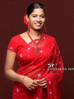 Meenal in red embroidery saree