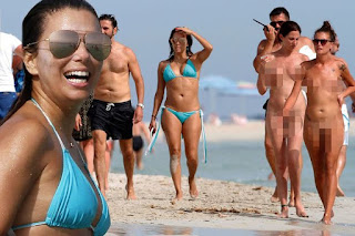 The star didn't seem to notice the passersby going au naturel by the sea in Ibiza   Eva Longoria has been spotted walking around a nude beach - and seemed totally oblivious to the bare boobs and bums. The actress is in Ibiza with her new hubby Jose Baston, and despite being there to host the Global Gift Gala, she has found some time to soak up the sun.