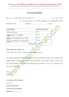 net worth certificate format by chartered accountant