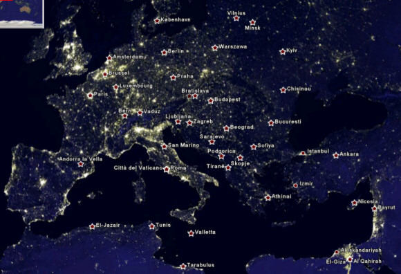  shows the intensity of light at night for all the cities in the world.