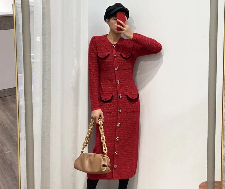 Maje hoydsn 82% sheep wool SP EVEN DRESS red slim long knitted dress ...