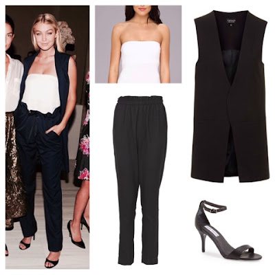 Get The Look For Less Gigi Hadid in Adam Lippes Long Vest and Paperbag Waist Pants at NYFW Vogue 